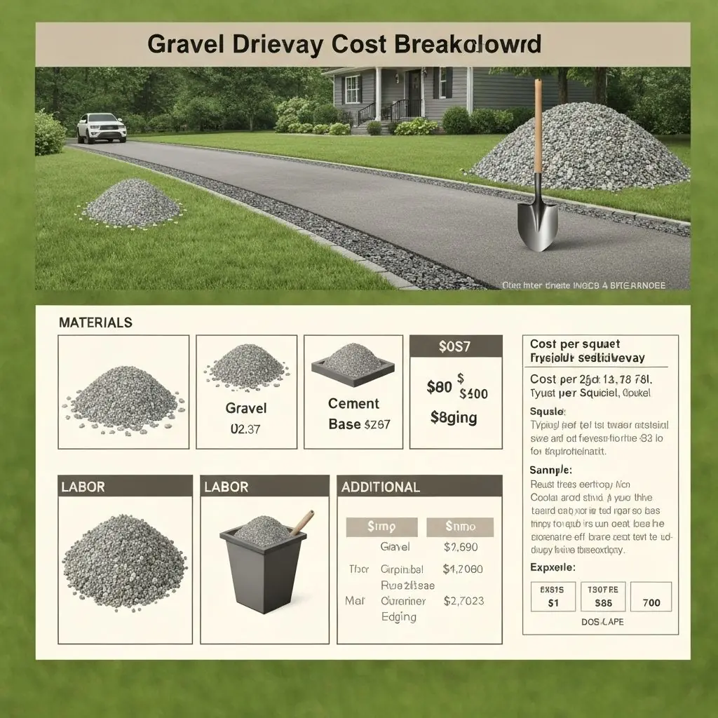 Gravel driveway cost breakdown chart showing material and installation expenses